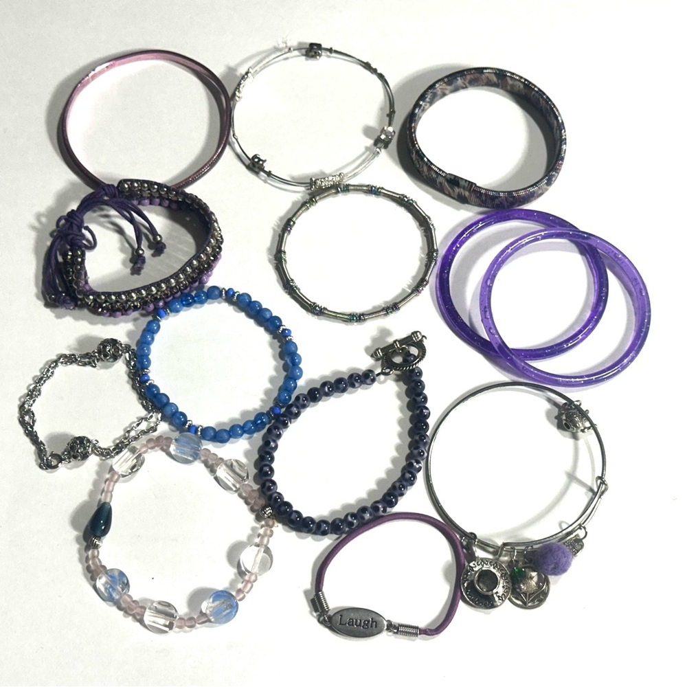Lucky 13 Blue Purple Silver Tone Bracelets Boho Beads & Bangles Festive Fun